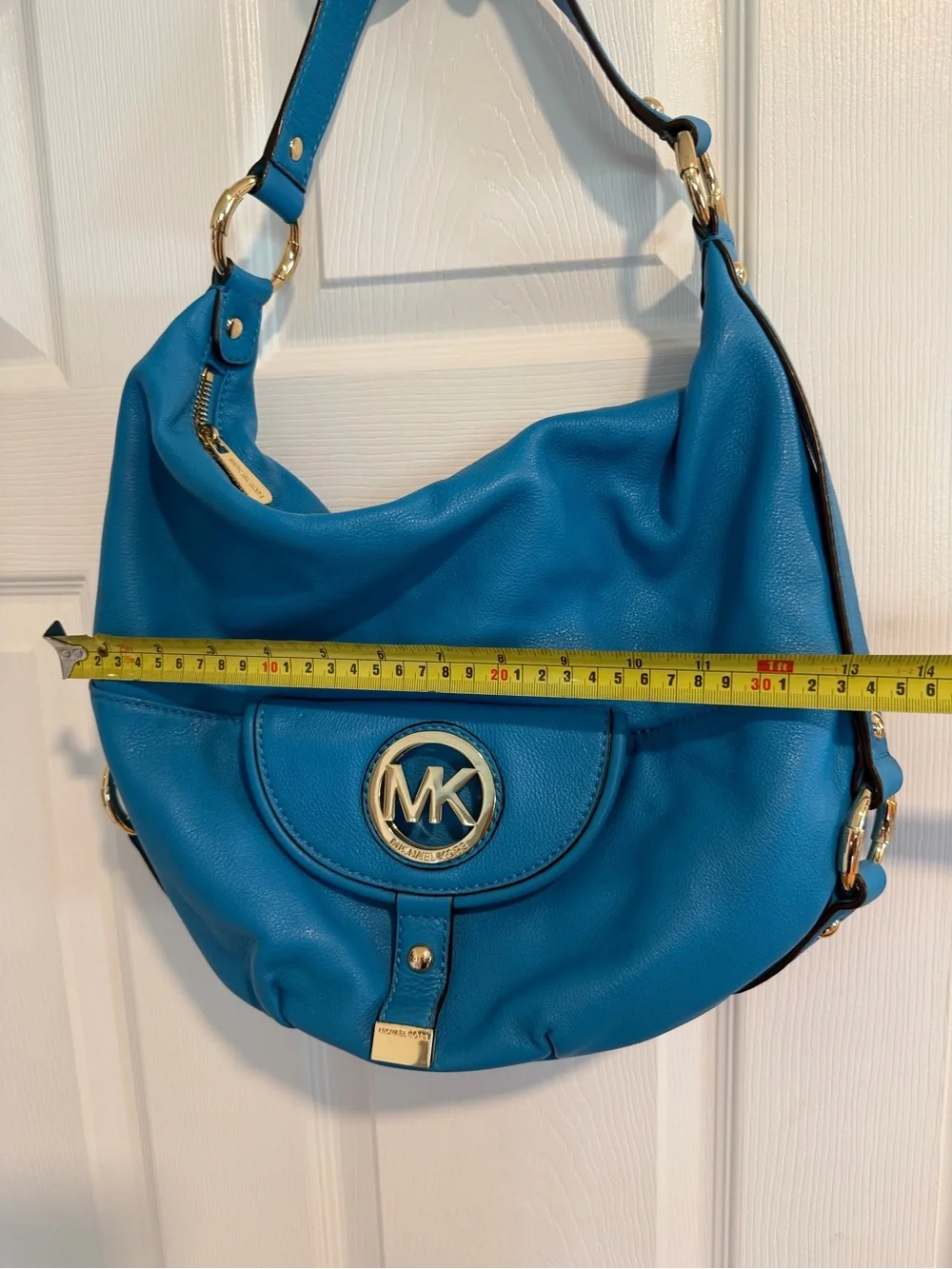 Michael Kors Aqua Blue Leather Hobo with Gold MK Accent